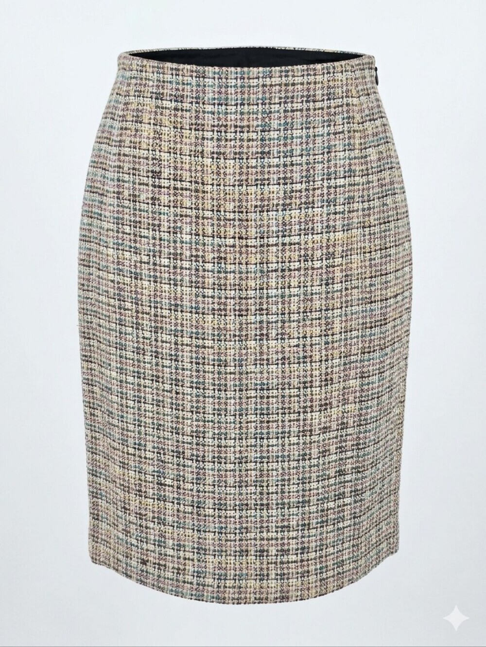 Vintage Brooks Brothers Wool Blend Plaid Boucle Tweed Pencil Skirt Sz 2